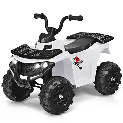 COSTWAY 6V Elektro Kinderquad mit Scheinwerfern, Mini Elektroquad mit Musik, MP3, USB und AUX, Kinderauto 3 km/h, Kindermotorrad, 4 Räder Kinder Quad, Elektroauto für Kinder ab 3 Jahren (Weiß) von COSTWAY