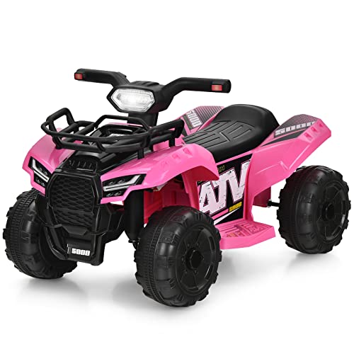 COSTWAY 6V Elektro Kinderquad mit Stauraum, Mini Elektroquad mit Musik, Hupe und LED Scheinwerfer, Kinder Quad 2 km/h, für Kleinkinder ab 18 Monaten (Rosa) von COSTWAY