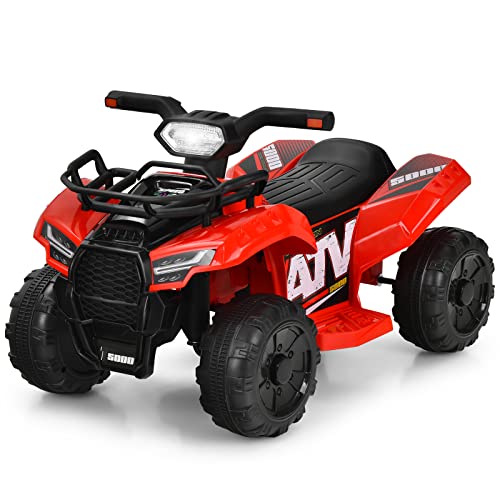 COSTWAY 6V Elektro Kinderquad mit Stauraum, Mini Elektroquad mit Musik, Hupe und LED Scheinwerfer, Kinder Quad 2 km/h, für Kleinkinder ab 18 Monaten (Rot) von COSTWAY