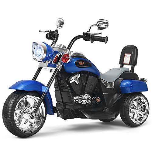 COSTWAY 6V Elektro Motorrad Kinder mit verstellbaren Scheinwerfer, Dreirad Elektromotorrad mit Sound ｜ Hupe ｜ Rückspiegel ｜ Pedale, Geschwindigkeit 2,5-3 km/h (Blau) von COSTWAY