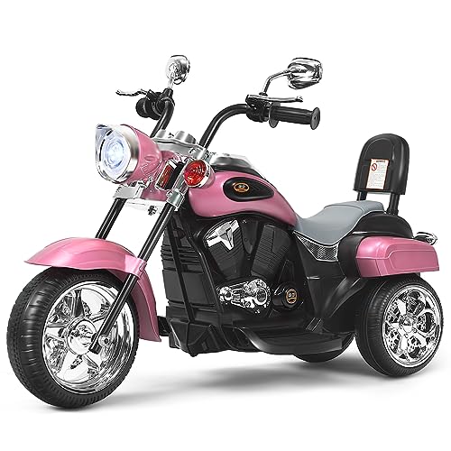 COSTWAY 6V Elektro Motorrad Kinder mit verstellbaren Scheinwerfer, Dreirad Elektromotorrad mit Sound ｜ Hupe ｜ Rückspiegel ｜ Pedale, Geschwindigkeit 2,5-3 km/h (Rosa) von COSTWAY