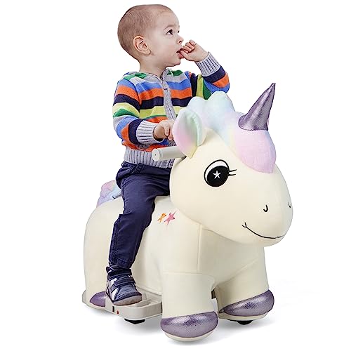 COSTWAY 6V Kinder Elektroauto in Tierform, Kinderfahrzeug Plüsch, Aufsitzspielzeug mit Fußpedal, 2-5 km/h, ab 3 Jahre (Einhorn) von COSTWAY