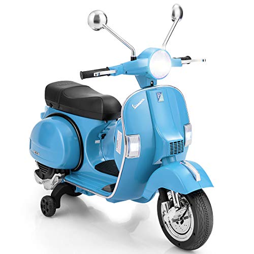 COSTWAY 6V Vespa Elektro Motorrad mit 2 Stützrädern und Schlüssel, Kindermotorrad mit Lichter und Musik, Kinderfahrzeug mit Vorwärts/Rückwärts-Schalter, Elektromotorrad für Kinder ab 3 Jahren (Blau) von COSTWAY