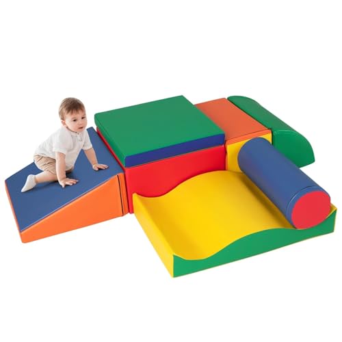 COSTWAY 7 TLG. Schaumstoffbausteine, Softbausteine zum Toben und Klettern, Riesenbausteine aus Schaumstoff, Großbausteine Mehrfarbig, Bauklötze für Babys & Kleinkinder (Bunt) von COSTWAY