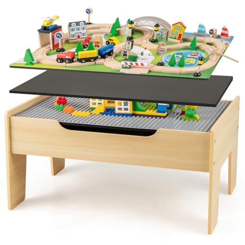 COSTWAY 78 teiliges Kinder Eisenbahn Set, 5 in 1 Eisenbahntisch aus Holz mit umkehrbarer Tischplatte & Tafel, multifunktionaler Spieltisch, Holzeisenbahn für Kinder ab 3 Jahre COSTWAY 78 teiliges Kinder Eisenbahn Set, 5 in 1 Eisenbahntisch aus Holz mit umkehrbarer Tischplatte & Tafel, multifunktionaler Spieltisch, Holzeisenbahn für Kinder ab 3 Jahre von COSTWAY