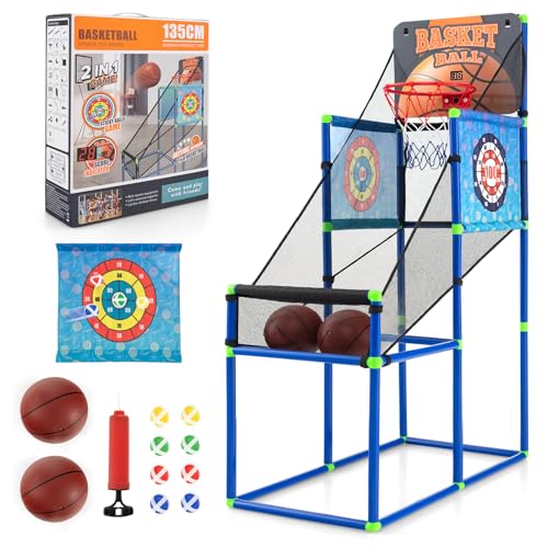 COSTWAY Arcade Basketball Spielset, Basketballständer mit Anzeigetafel & Soundeffekt, Basketballkorb inkl. 2 Basketbälle, 1 Pumpe, 2 Zielscheiben, 8 Klettbälle, Basketballautomat Indoor & Outdoor von COSTWAY