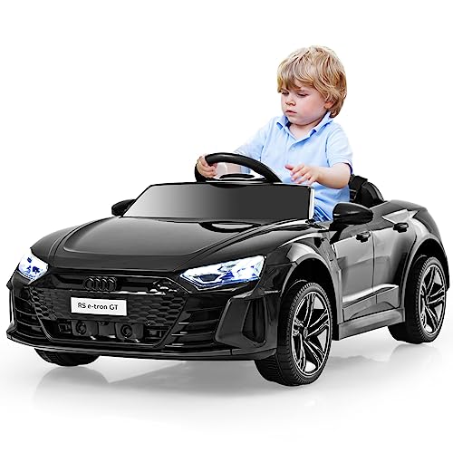 COSTWAY Audi RS Elektroauto für Kinder, 12V Elektro Kinderauto mit 2,4 G Fernbedienung & Musik & Scheinwerfer, 3-5 km/h, Elektrofahrzeuge für Kinder ab 3 Jahre (Schwarz) von COSTWAY