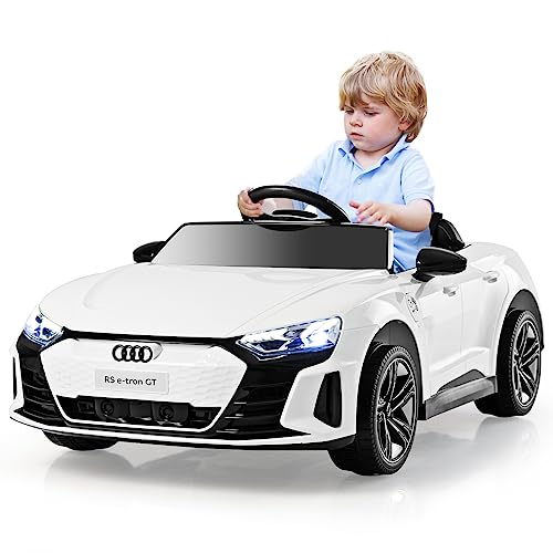 COSTWAY Audi RS Elektroauto für Kinder, 12V Elektro Kinderauto mit 2,4 G Fernbedienung & Musik & Scheinwerfer, 3-5 km/h, Elektrofahrzeuge für Kinder ab 3 Jahre (Weiß) von COSTWAY