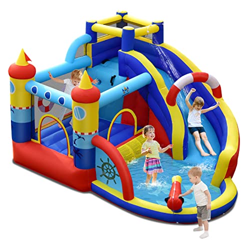 COSTWAY Aufblasbare Hüpfburg, 6-in-1 Wasserpark mit Rutsche, Planschbecken & Wasserkanone, Outdoor Bouncer Hüpfschloss Springburg für Kinder, Garten, 360 x 290 x 200 cm von COSTWAY