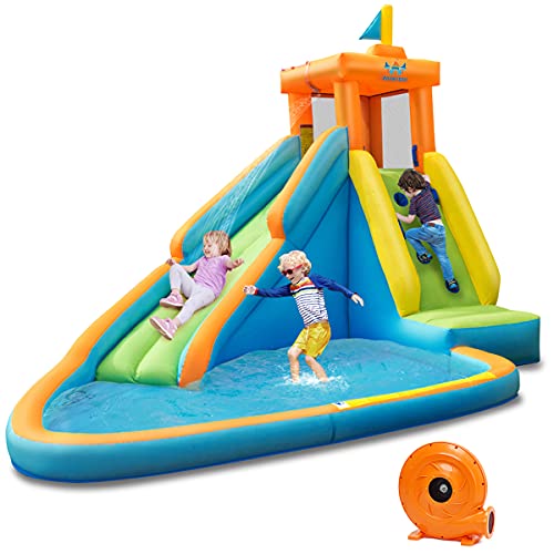 COSTWAY Aufblasbare Hüpfburg mit 450W Gebläse, Wasserrutsche Park mit RutscheKletterwand Planschbecken, Kinder-Wasserpark mit Wassersprühvorrichtung, Wasserspielcenter Hüpfburg für Kinder COSTWAY Aufblasbare Hüpfburg mit 450W Gebläse, Wasserrutsche Park mit RutscheKletterwand Planschbecken, Kinder-Wasserpark mit Wassersprühvorrichtung, Wasserspielcenter Hüpfburg für Kinder von COSTWAY