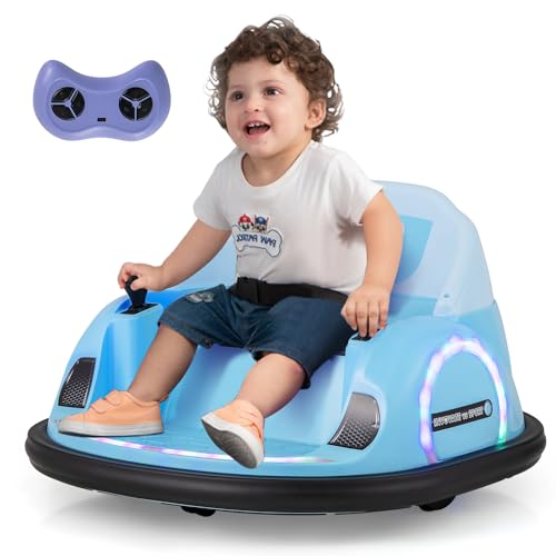 COSTWAY Autoscooter für Kinder, elektrisches Bumper Car mit blinkenden LED-Lichtern & Fernsteuerung & Musik & 360-Grad-Drehung, für Kinder ab 18 Monaten (Blau) von COSTWAY