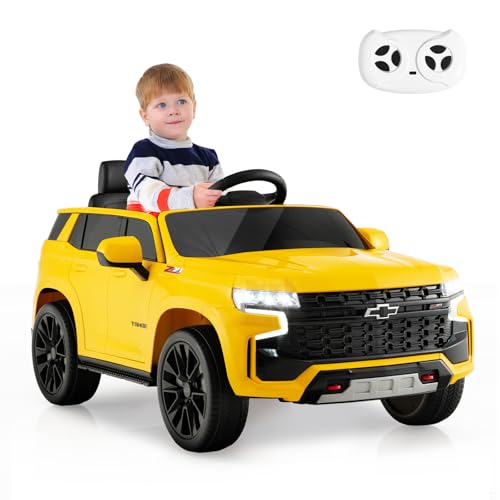 COSTWAY Chevrolet Elektroauto für Kinder, Kinderauto Elektrisch mit 2,4G Fernsteuerung & Federung & Lichtern & Musik, Elektrofahrzeug für Kinder ab 3 Jahren (Gelb) von COSTWAY