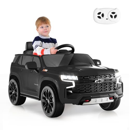 COSTWAY Chevrolet Elektroauto für Kinder, Kinderauto Elektrisch mit 2,4G Fernsteuerung & Federung & Lichtern & Musik, Elektrofahrzeug für Kinder ab 3 Jahren (Schwarz) von COSTWAY