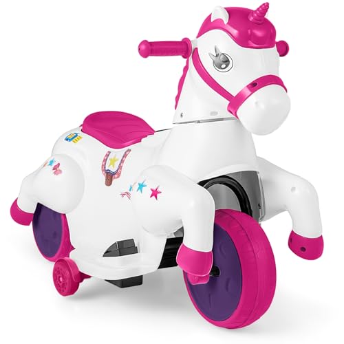 COSTWAY Elektro Motorrad Kinder, Elektromotorrad 2 Modi, Schaukelpferd mit Musik & LED & Stützrädern, 3 km/h, Elektro Fahrzeug für Kinder ab 3 Jahren (Rosa) von COSTWAY