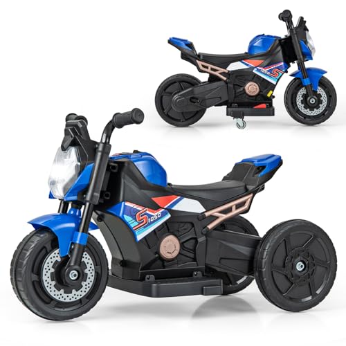 COSTWAY Elektro Motorrad Kinder, Elektromotorrad mit abnehmbaren Stützrädern & Scheinwerfer & Musik & Hupe, 2-3 km/h Motorrad Elektro für Kinder von 18-36 Monaten (Blau) von COSTWAY