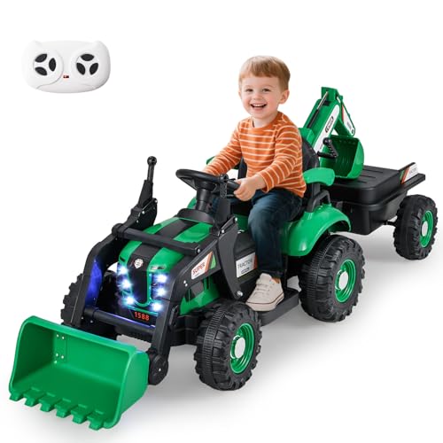 COSTWAY Elektro Traktor mit Anhänger & Schaufel, 12V Aufsitztraktor mit Fernbedienung, Sitzbagger mit LED Lichtern & Musik, Kinderbagger Elektrisch, Elektrotraktor für Kinder ab 3 Jahren (Grün) COSTWAY Elektro Traktor mit Anhänger & Schaufel, 12V Aufsitztraktor mit Fernbedienung, Sitzbagger mit LED Lichtern & Musik, Kinderbagger Elektrisch, Elektrotraktor für Kinder ab 3 Jahren (Grün) von COSTWAY
