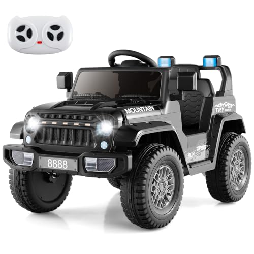 COSTWAY Elektroauto für Kinder, 12V Elektro Jeep mit Fernsteuerung & LED-Scheinwerfern & Musik & USB, Elektrofahrzeug für Kinder ab 3 Jahren (Schwarz) von COSTWAY