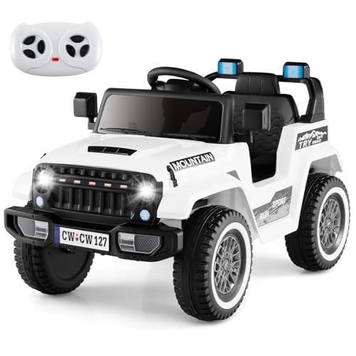 COSTWAY Elektroauto für Kinder, 12V Elektro Kinderauto mit Fernsteuerung & LED-Scheinwerfern & Musik & USB, Elektrofahrzeug für Kinder ab 3 Jahren (Weiß) von COSTWAY