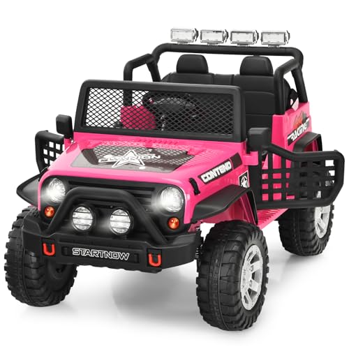 COSTWAY Elektroauto für Kinder, 12V Elektro Kinderauto mit Musik & Hupe & USB & MP3 & Radio, 3 Geschwindigkeiten, inkl. Fernbedienung, Jeep Auto für Kinder ab 3 Jahren (Rosa) von COSTWAY