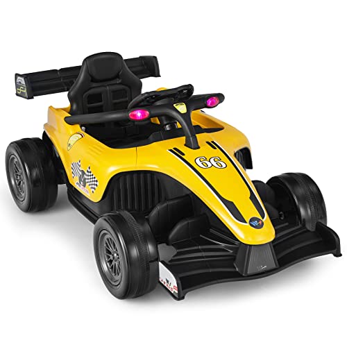 COSTWAY Elektroauto für Kinder, 12V Kinder Gokart mit Musik und Licht, Kinder Rennauto 2-5 km/h, inkl. 2,4 G Fernbedienung, für Kinder ab 3 Jahre (Gelb) von COSTWAY