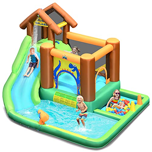 COSTWAY Hüpfburg Wasserrutsche Spielpool Aufblasbare, Wasserspielcenter mit Rutsche, Wasserpark aufblasbar, Planschbecken 368x303x230cm von COSTWAY