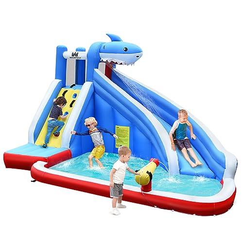 COSTWAY Hüpfburg Wasserrutsche Spielpool Aufblasbare, Wasserspielcenter mit Rutsche, Wasserpark aufblasbar, Planschbecken 390x305x240cm von COSTWAY