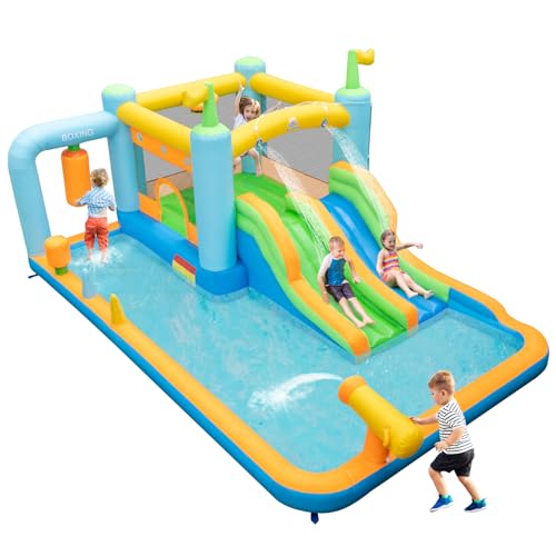 COSTWAY Hüpfburg mit Doppelrutschen, Sprungbereich, Planschbecken, Wasserkanone, Basketballkorb & Boxsandsack, Bouncy Castle für Kinder, 503 x 348 x 228 cm von COSTWAY