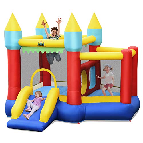 COSTWAY Hüpfburg mit Rutsche Springburg Aufblasbares Trampolin Spielburg Outdoor Bouncer inkl. Tragetasche, Pfählen, Reparaturset 301x285x165cm von COSTWAY