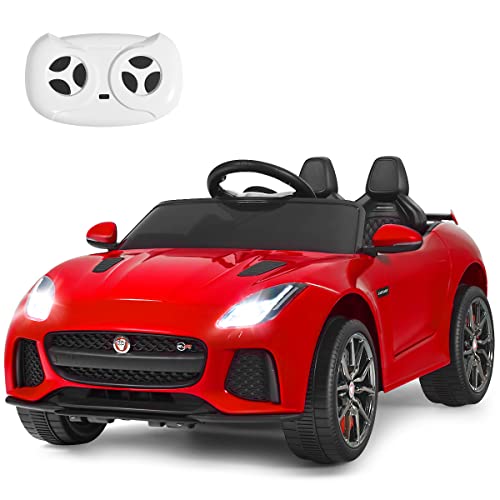 COSTWAY Jaguar Elektro Kinderauto mit Geschichten & Musik & Hupe & Scheinwerfer, 12V Kinderfahrzeug mit 2,4G Fernbedienung, Elektroauto 3-5km/h für Kinder ab 3 Jahre (Rot) von COSTWAY