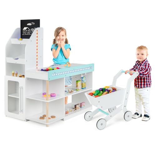 COSTWAY Kaufladen Kinder mit Einkaufswagen, Einkaufsladen Holz mit Kasse & 39 Zubehör & Tafel & LED-Lichter & Fernbedienung, Supermarkt Spielzeug für Kinder ab 3 Jahren COSTWAY Kaufladen Kinder mit Einkaufswagen, Einkaufsladen Holz mit Kasse & 39 Zubehör & Tafel & LED-Lichter & Fernbedienung, Supermarkt Spielzeug für Kinder ab 3 Jahren von COSTWAY