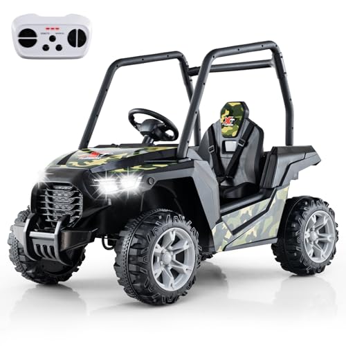 COSTWAY Kinder Elektroauto, 24V Kinder UTV Elektrisch mit 2,4G Fernsteuerung, Elektrofahrzeuge mit Musik, Hupe, Radio & LED-Leuchten, Elektroauto für Kinder ab 3 Jahre (Grün) von COSTWAY