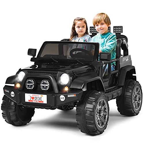 COSTWAY Kinder Elektroauto 2 Sitzer mit 2,4G-Fernbedienung, 3 Gang 12V Kinderauto mit MP3, Musik, Hupe und Scheinwerfer, Jeep Auto 2,5-4 km/h, für Kinder ab 3 Jahre (Schwarz) von COSTWAY