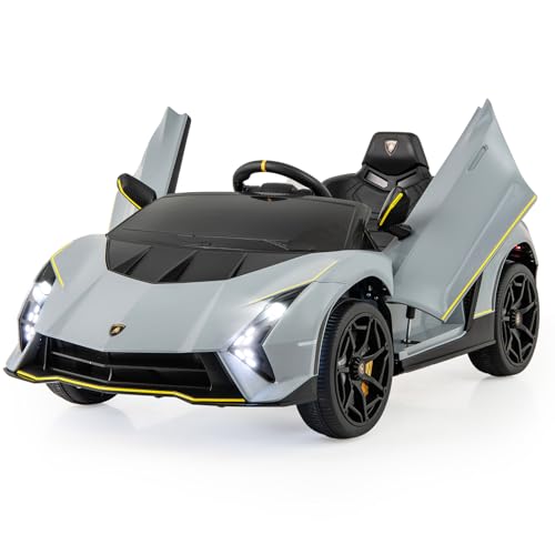 COSTWAY Kinder Elektroauto Lamborghini, 12V Kinderauto Elektrisch mit Fernbedienung & LED-Leuchten & Hupe & Musik, 3 Gang Elektrofahrzeuge 2-4 Km/h, Kinder Auto Elektro, für Kinder ab 3 Jahre (Grau) von COSTWAY