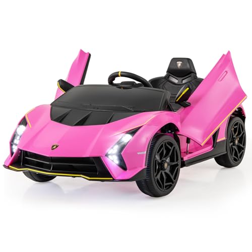 COSTWAY Kinder Elektroauto Lamborghini, 12V Kinderauto Elektrisch mit Fernbedienung & LED-Leuchten & Hupe & Musik, 3 Gang Elektrofahrzeuge 2-4 Km/h, Kinder Auto Elektro, für Kinder ab 3 Jahre (Rosa) von COSTWAY