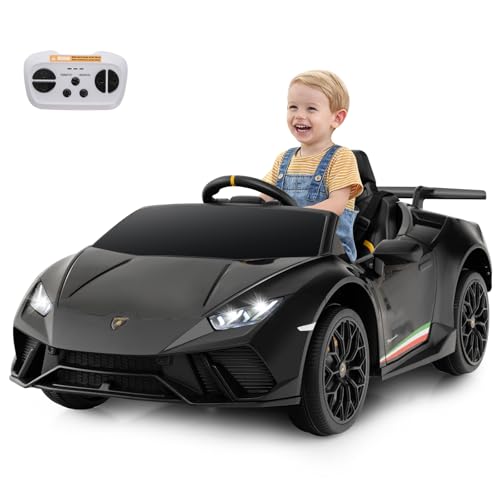 COSTWAY Kinder Elektroauto Lamborghini, 12V Kinderauto Elektrisch mit Fernbedienung & LED-Leuchten & Hupe & Musik & USB, 3 Gang Elektrofahrzeuge 3-5 Km/h, Elektroauto für Kinder ab 3 Jahre (Schwarz) von COSTWAY