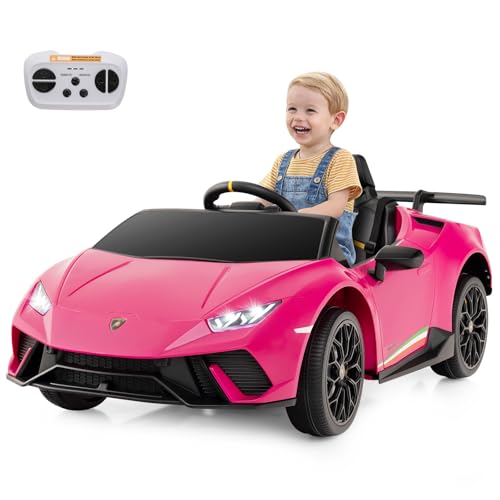 COSTWAY Kinder Elektroauto Lamborghini, 12V Kinderauto Elektrisch mit Fernbedienung & LED-Leuchten & Hupe & Musik & USB, 3 Gang Elektrofahrzeuge 3-5 Km/h, Elektroauto für Kinder ab 3 Jahre (Rosa) von COSTWAY