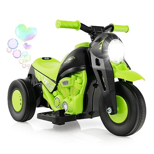 COSTWAY Kinder Motorrad, mit Seifenblasenmaschine, 6V Elektro Motorrad mit Musik und LED Scheinwerfer, Dreirad Kindermotorrad 2,5-3 km/h, Elektromotorrad für Kinder ab 3 Jahren (Grün) von COSTWAY