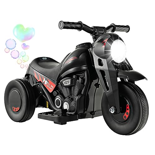 COSTWAY Kinder Motorrad, mit Seifenblasenmaschine, 6V Elektro Motorrad mit Musik und LED Scheinwerfer, Dreirad Kindermotorrad 2,5-3 km/h, Elektromotorrad für Kinder ab 3 Jahren (Schwarz) von COSTWAY