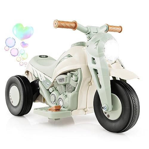 COSTWAY Kinder Motorrad, mit Seifenblasenmaschine, 6V Elektro Motorrad mit Musik und LED Scheinwerfer, Dreirad Kindermotorrad 2,5-3 km/h, für Kinder ab 3 Jahre (Beige) von COSTWAY