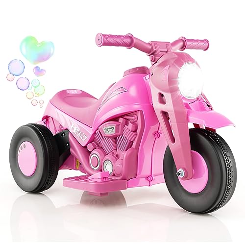 COSTWAY Kinder Motorrad, mit Seifenblasenmaschine, 6V Elektro Motorrad mit Musik und LED Scheinwerfer, Dreirad Kindermotorrad 2,5-3 km/h, Elektromotorrad für Kinder ab 3 Jahren (Rosa) von COSTWAY