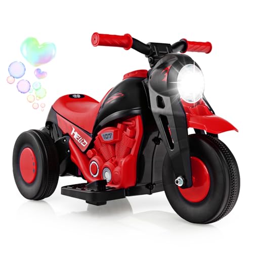 COSTWAY Kinder Motorrad, mit Seifenblasenmaschine, 6V Elektro Motorrad mit Musik und LED Scheinwerfer, Dreirad Kindermotorrad 2,5-3 km/h, Elektromotorrad für Kinder ab 3 Jahren (Rot) von COSTWAY