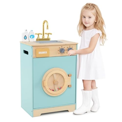 COSTWAY Kinder Waschmaschine Holz, Spielzeug-Waschmaschine mit Waschmittel & Handdesinfektionsmittel, Wäscherei-Küchenset mit Spüle, Schublade & Drehrad, Geschenk für Kinder ab 3 Jahren COSTWAY Kinder Waschmaschine Holz, Spielzeug-Waschmaschine mit Waschmittel & Handdesinfektionsmittel, Wäscherei-Küchenset mit Spüle, Schublade & Drehrad, Geschenk für Kinder ab 3 Jahren von COSTWAY