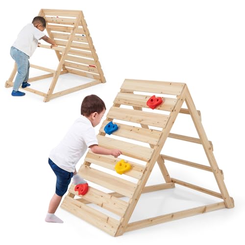 COSTWAY Kletterdreieck, Doppelseitiges Klettergerüst Indoor mit bunten Kletterfelsen und Kletterleitern aus Holz, Kletterspielzeug für Kinder von 3-8 Jahren, Natur COSTWAY Kletterdreieck, Doppelseitiges Klettergerüst Indoor mit bunten Kletterfelsen und Kletterleitern aus Holz, Kletterspielzeug für Kinder von 3-8 Jahren, Natur von COSTWAY