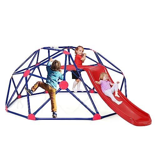 COSTWAY Kletterkuppel mit Rutsche, Klettergerüst in Kuppelform mit Stoffplattform, 180 kg Belastbarkeit, Outdoor & Indoor Spielplatz für 3-10 Jährige, Ideal für Turnhalle, Hinterhof, Garten von COSTWAY