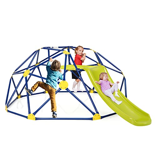 COSTWAY Kletterkuppel mit Rutsche, Klettergerüst in Kuppelform mit Stoffplattform, 180 kg Belastbarkeit, Outdoor & Indoor Spielplatz für 3-10 Jährige, Ideal für Turnhalle, Hinterhof, Garten von COSTWAY