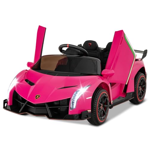 COSTWAY Lamborghini Elektroauto für Kinder, Kinderfahrzeug mit 2,4-G Fernbedienung & LED Scheinwerfer & Hupe & Musik, Elektrofahrzeug 3-6 km/, Kinderauto Elektro für Kinder ab 3 Jahren (Rosa) von COSTWAY