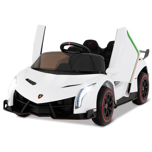 COSTWAY Lamborghini Elektroauto für Kinder, Kinderfahrzeug mit 2,4-G Fernbedienung & LED Scheinwerfer & Hupe & Musik, Elektrofahrzeug 3-6 km/, Kinderauto Elektro für Kinder ab 3 Jahren (Weiß) von COSTWAY