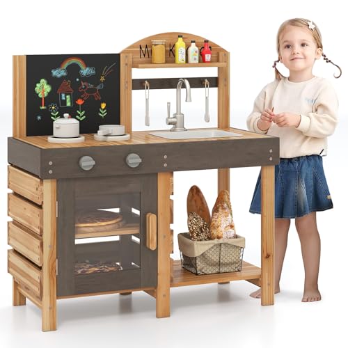 COSTWAY Matschküche Kinder Outdoor, Kinderküche Holz mit Tafel & Herden & Spüle, Spielküche mit Wasserhahn & Backofen, Outdoorküche inkl. Zubehör für Kinder ab 3 Jahren COSTWAY Matschküche Kinder Outdoor, Kinderküche Holz mit Tafel & Herden & Spüle, Spielküche mit Wasserhahn & Backofen, Outdoorküche inkl. Zubehör für Kinder ab 3 Jahren von COSTWAY