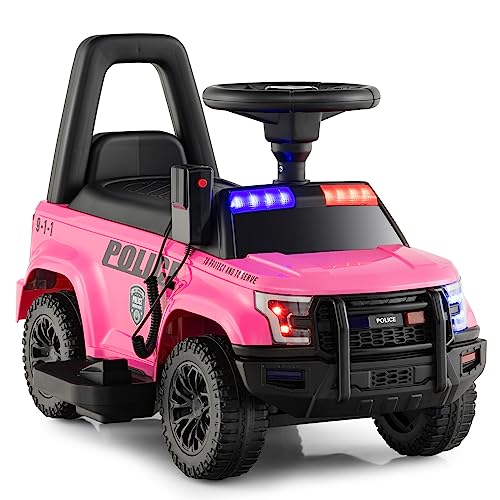 COSTWAY Polizei Elektroauto für Kinder, 6V Elektrisches Kinderauto mit Stauraum & Megafon & Warnlicht & Hupe & Fußpedalen, Elektro Auto für Kinder ab 18 Monaten (Rosa) von COSTWAY