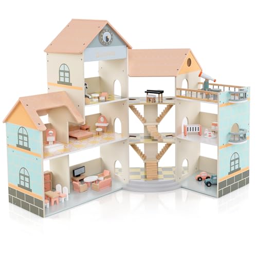 COSTWAY Puppenhaus Holz, Dollhouse 94 cm Hoch mit 41 Möbelstücken und Zubehör, Puppenvilla mit 6 Zimmern & Terrasse & Garage, Puppenstube Geschenk für Kinder ab 3 Jahren COSTWAY Puppenhaus Holz, Dollhouse 94 cm Hoch mit 41 Möbelstücken und Zubehör, Puppenvilla mit 6 Zimmern & Terrasse & Garage, Puppenstube Geschenk für Kinder ab 3 Jahren von COSTWAY
